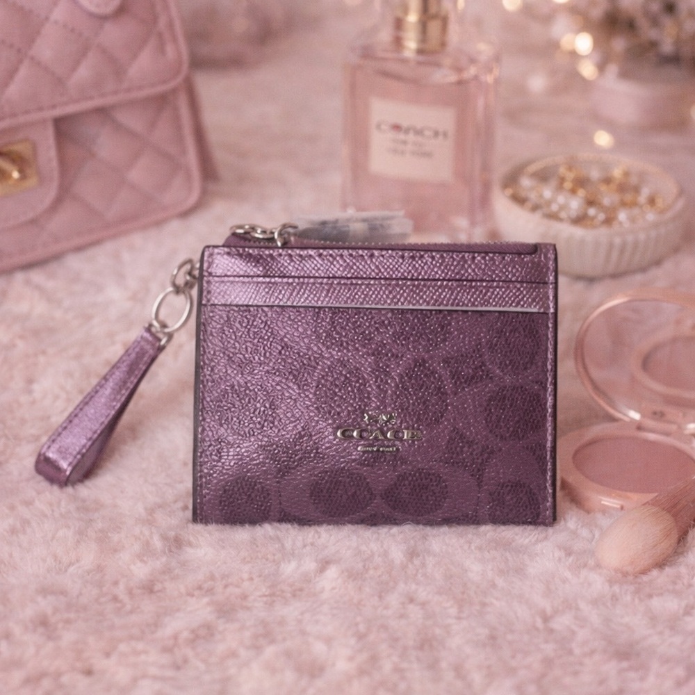 Coach Metallic Purple Pink Card Case - Picture 1 of 10